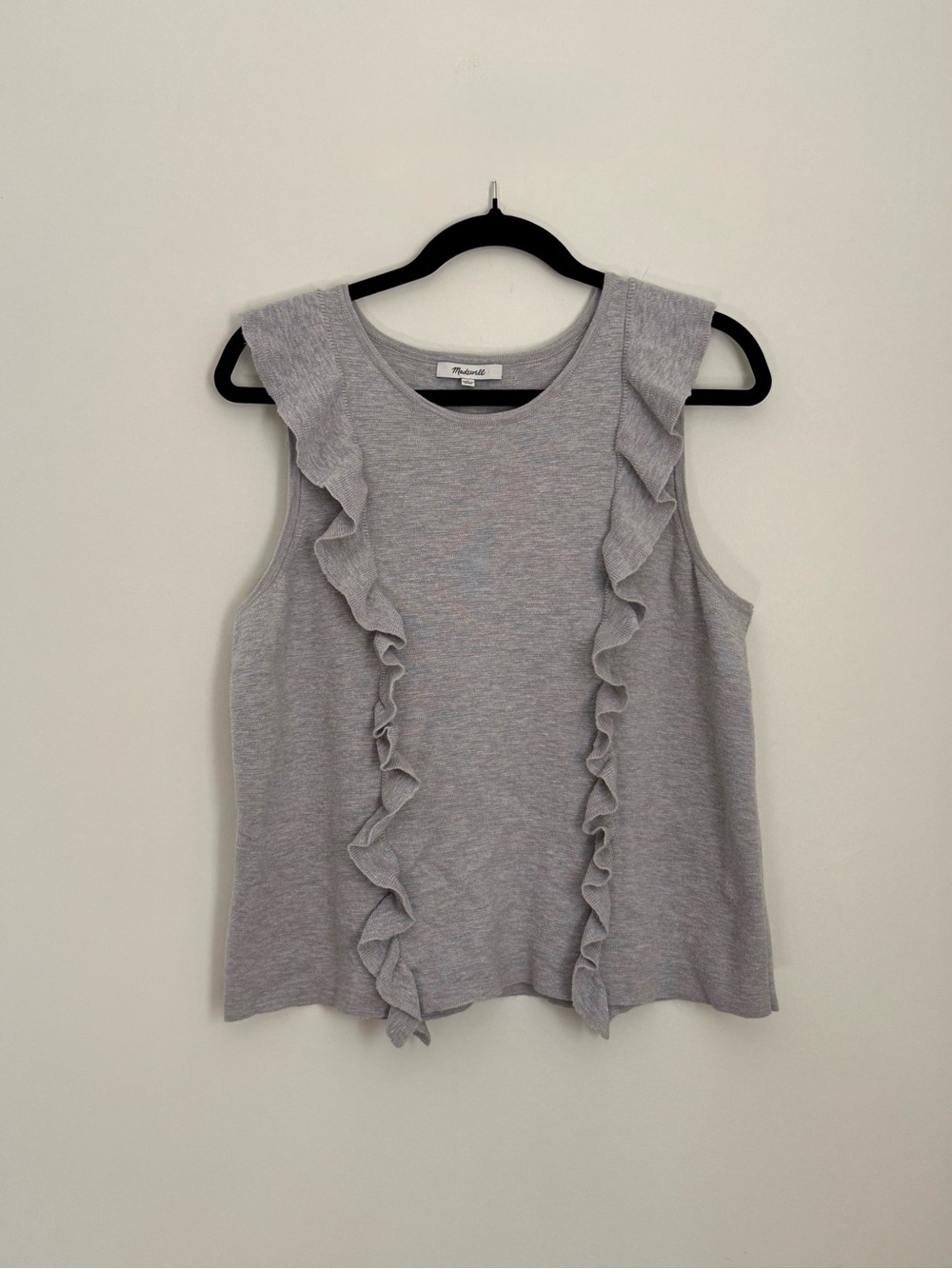 Madewell Heather Gray Ruffled Sweater Tank Top Size L